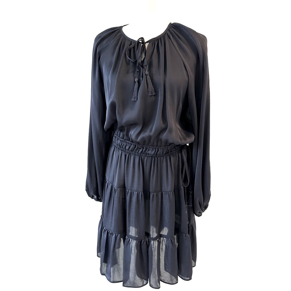 NWT TAHARI Navy Silk like Tassel Tie Dress